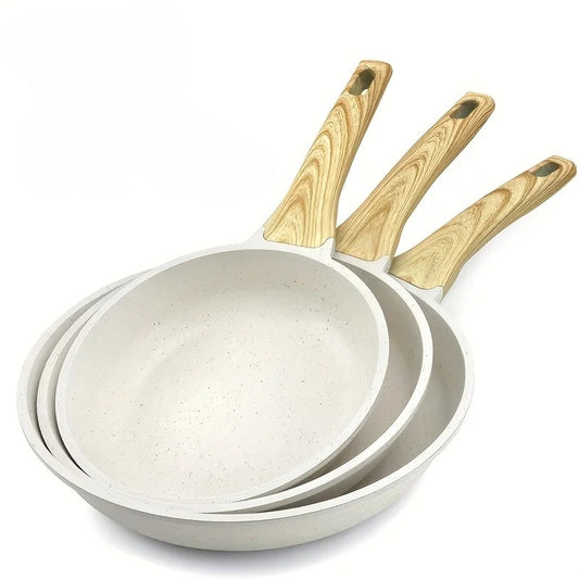 Lot de 3 Poêle Antiadhésive en Granit – 20/24/28 cm avec Manche Isolant, Compatibles Induction et Tous Feux