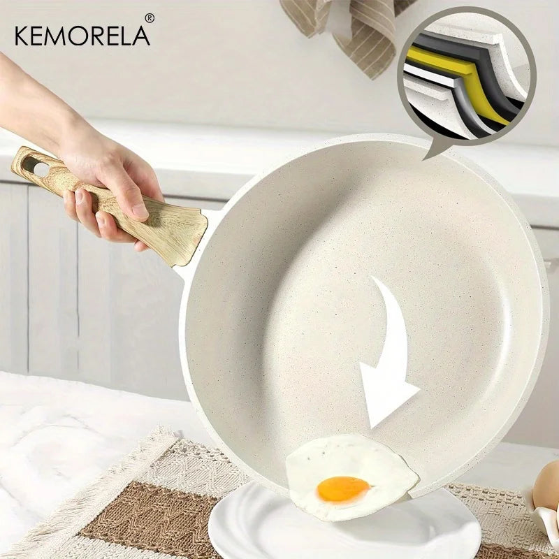 Lot de 3 Poêle Antiadhésive en Granit – 20/24/28 cm avec Manche Isolant, Compatibles Induction et Tous Feux