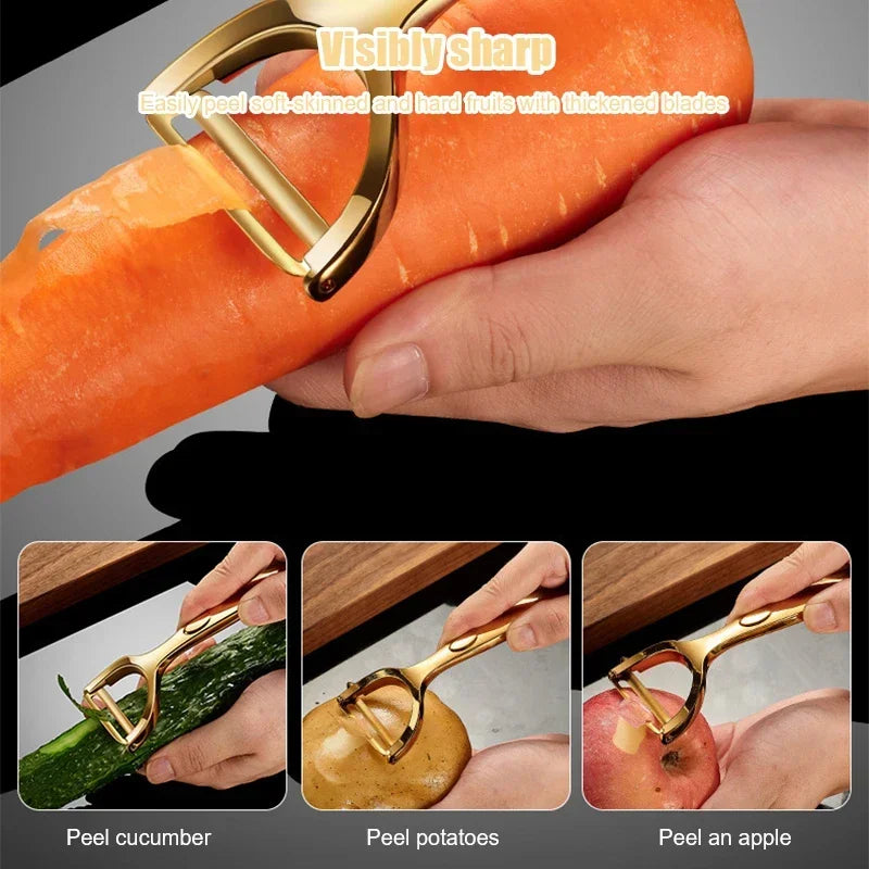 Éplucheur de Légumes doré en Inox lame ultra tranchante et manche ergonomique antidérapant