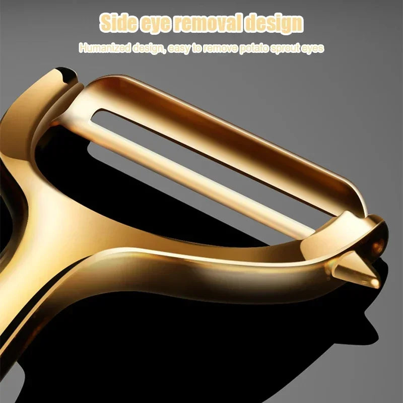 Éplucheur de Légumes doré en Inox lame ultra tranchante et manche ergonomique antidérapant