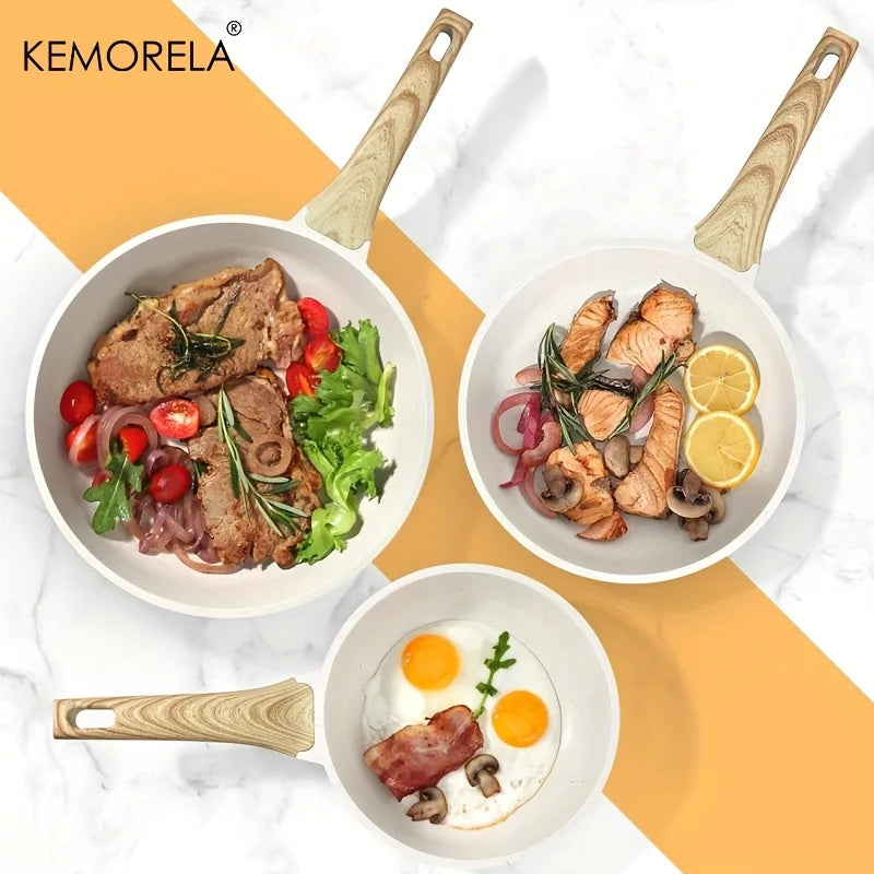 Lot de 3 Poêle Antiadhésive en Granit – 20/24/28 cm avec Manche Isolant, Compatibles Induction et Tous Feux