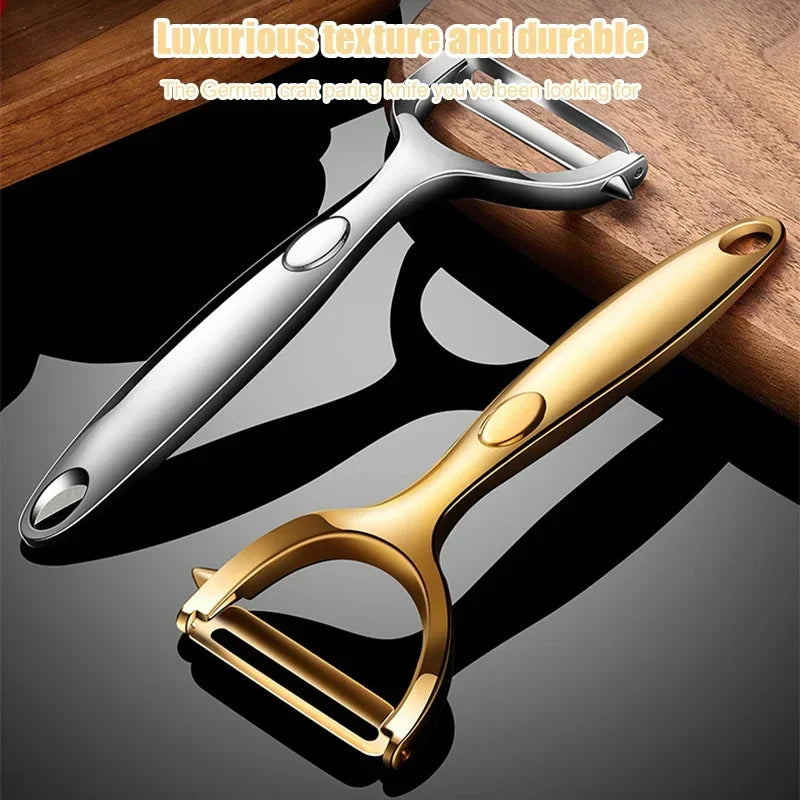 Éplucheur de Légumes doré en Inox lame ultra tranchante et manche ergonomique antidérapant