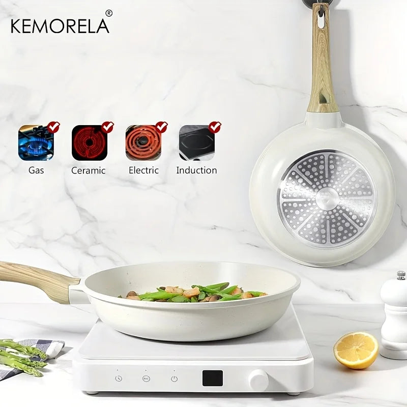 Lot de 3 Poêle Antiadhésive en Granit – 20/24/28 cm avec Manche Isolant, Compatibles Induction et Tous Feux