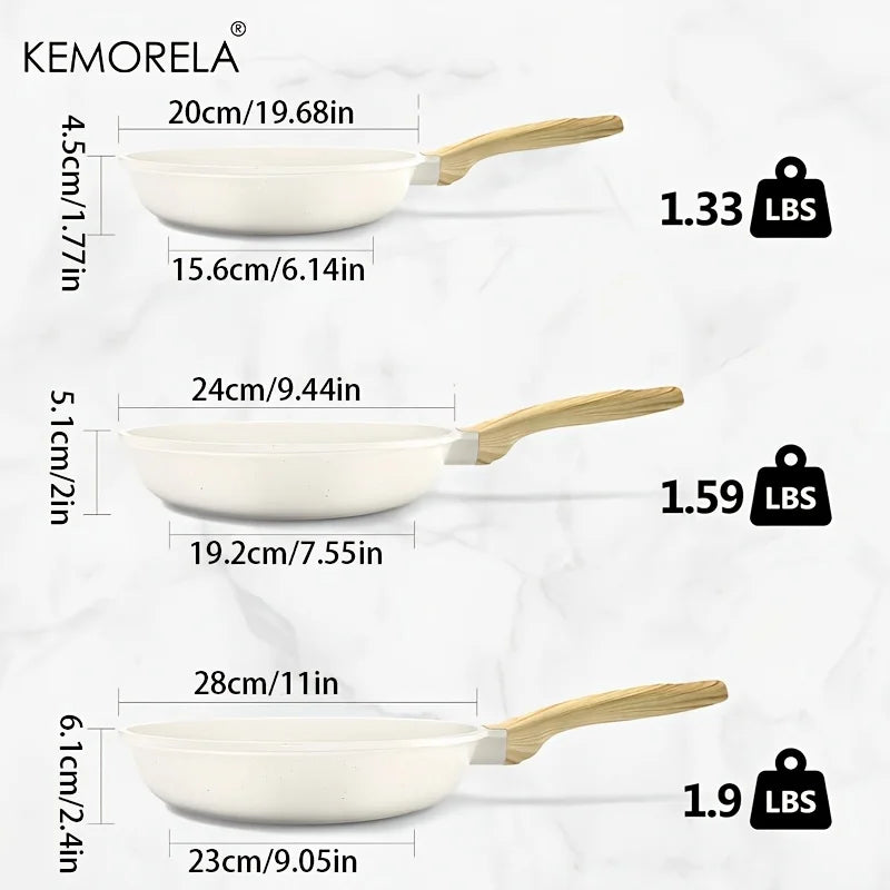 Lot de 3 Poêle Antiadhésive en Granit – 20/24/28 cm avec Manche Isolant, Compatibles Induction et Tous Feux